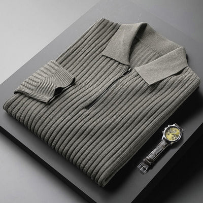 Eleganter Rippenstrick-Polopullover für Herren
