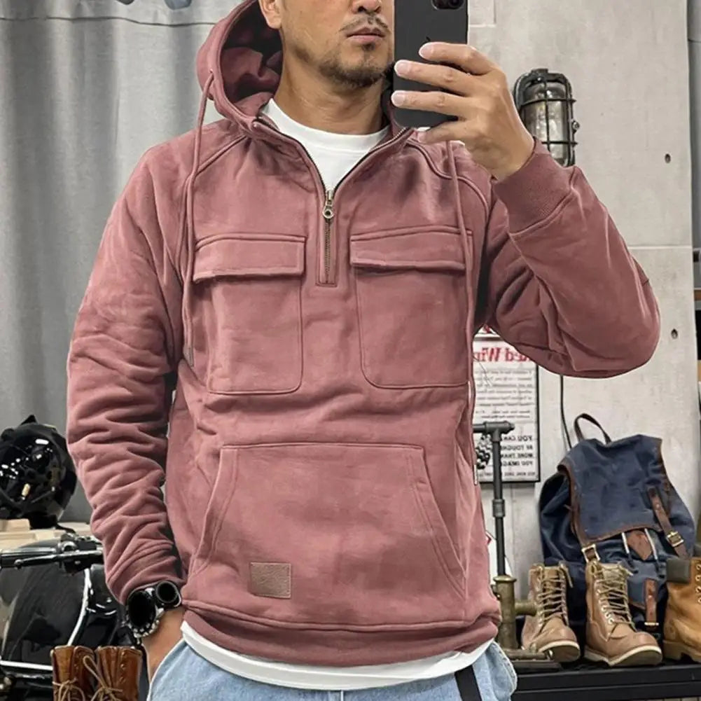 Sommer Hoodie für Herren - Leichter sportlicher Kapuzenpullover mit halbem Reißverschluss