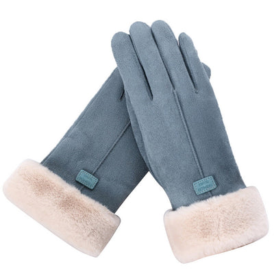 Wildlederhandschuhe mit Fellstulpen für Damen