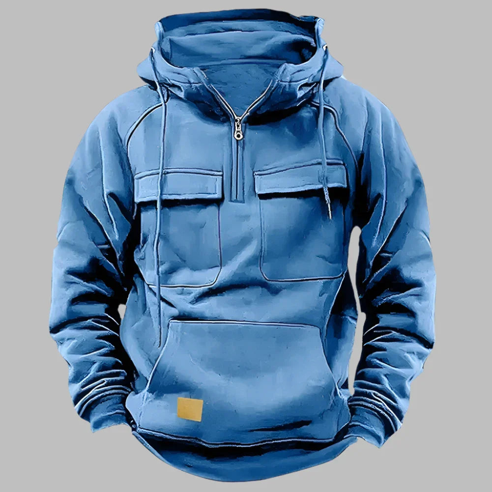 Sommer Hoodie für Herren - Leichter sportlicher Kapuzenpullover mit halbem Reißverschluss