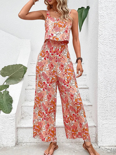 Nigela Floral Jumpsuit | Leichter Sommer-Jumpsuit mit Rückenausschnitt und weiten Beinen