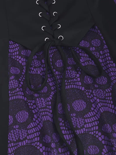SkullLace Gothic Bluse – Damenbluse mit Totenkopf-Print & Taillenschnürung