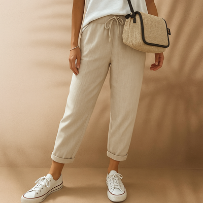 Sommerhose für Damen - Bequeme Luftige Leinen-Optik Caprihose für den Sommer