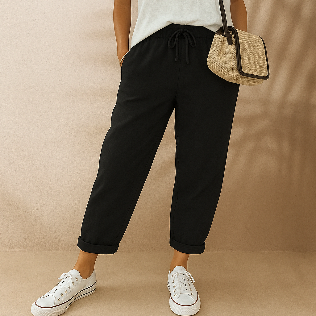 Sommerhose für Damen - Bequeme Luftige Leinen-Optik Caprihose für den Sommer