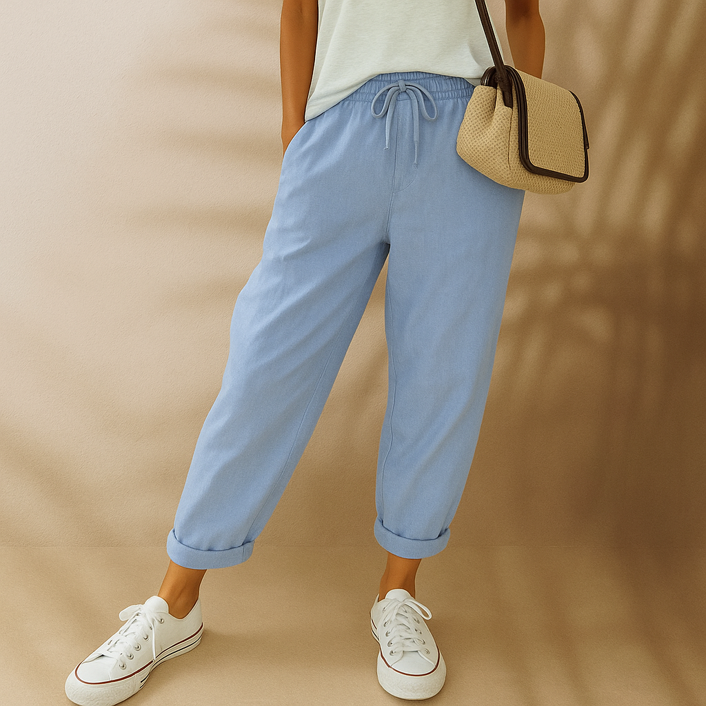 Sommerhose für Damen - Bequeme Luftige Leinen-Optik Caprihose für den Sommer