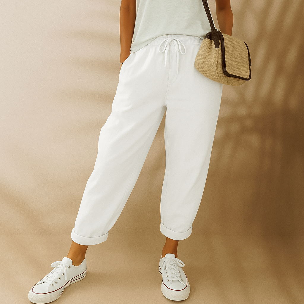 Sommerhose für Damen - Bequeme Luftige Leinen-Optik Caprihose für den Sommer