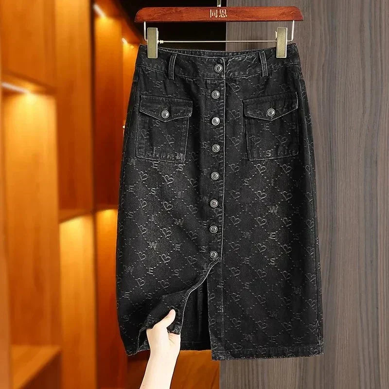 Lange spijkerrok met zak