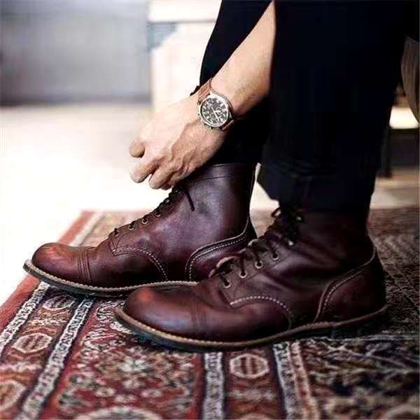 Stiefelette - Herren Retro Schnürstiefel Herbst Lederstiefel