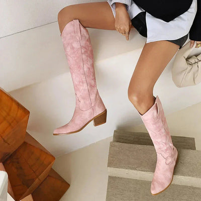 Diane Stiefel | Stilvolle lange Sommerlederstiefel im Westernstil für Damen