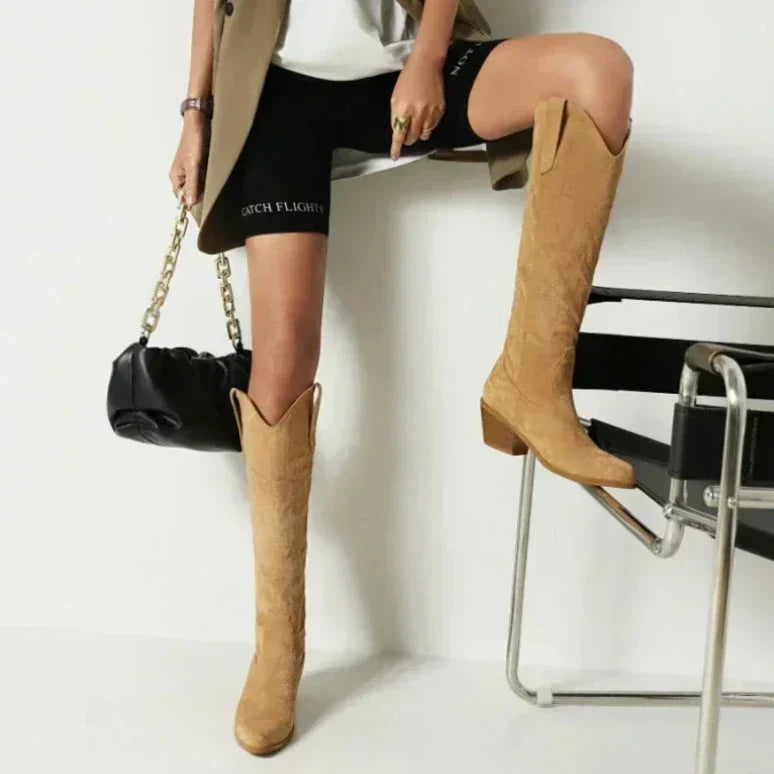 Diane Stiefel | Stilvolle lange Sommerlederstiefel im Westernstil für Damen