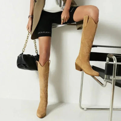 Diane Stiefel | Stilvolle lange Sommerlederstiefel im Westernstil für Damen