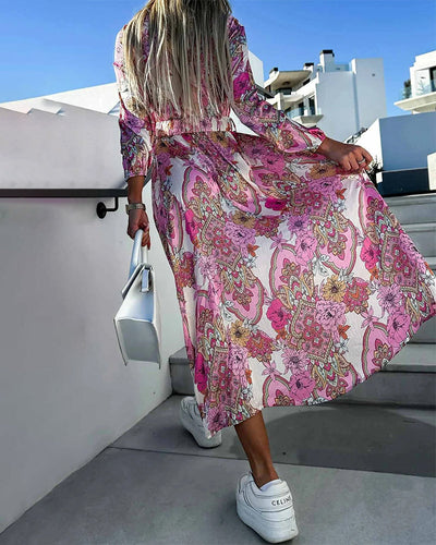 Maxikleid mit Wickeloptik | Lange Ärmel | Eleganter Print