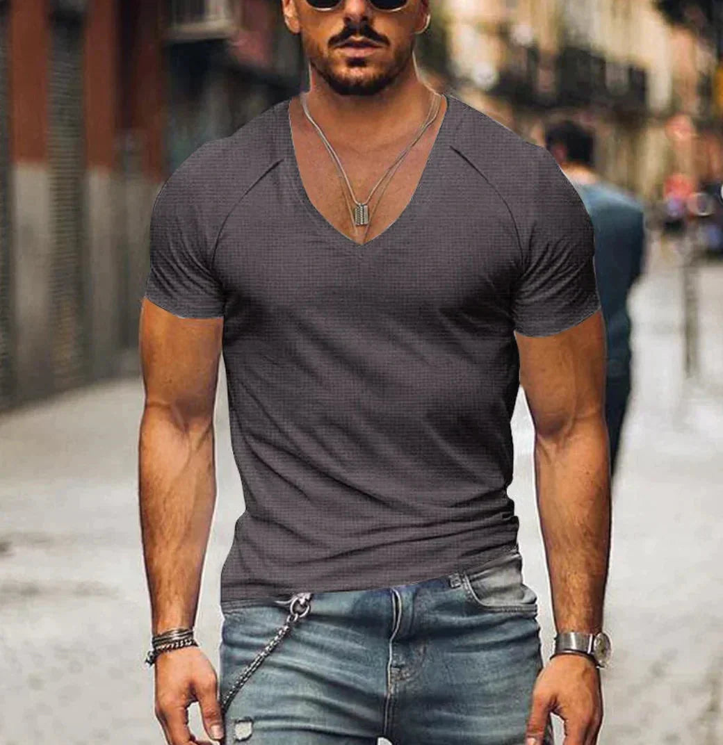T-Shirt - Kurzärmelige Herren T-Shirts mit V-Ausschnitt und schmaler Passform