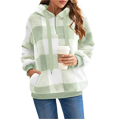 Karierter Pullover mit halbem Reißverschluss für Damen
