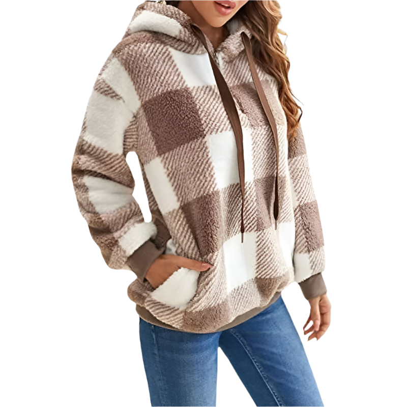 Karierter Pullover mit halbem Reißverschluss für Damen