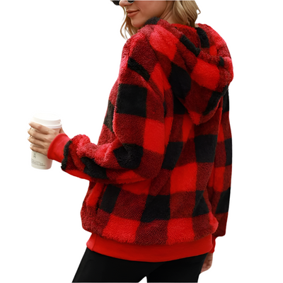 Karierter Pullover mit halbem Reißverschluss für Damen