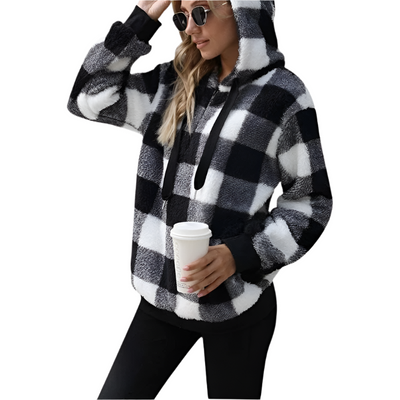 Karierter Pullover mit halbem Reißverschluss für Damen
