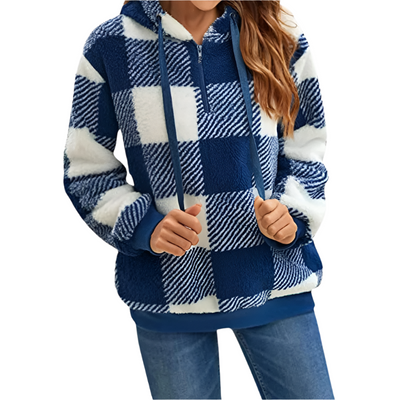 Karierter Pullover mit halbem Reißverschluss für Damen