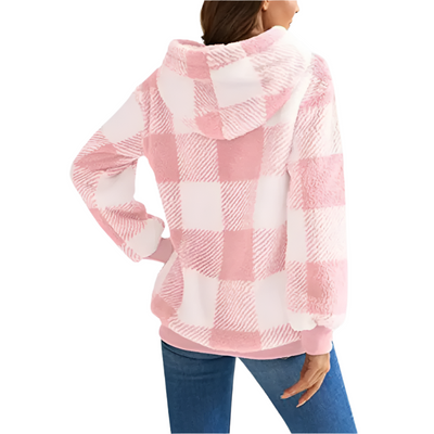 Karierter Pullover mit halbem Reißverschluss für Damen