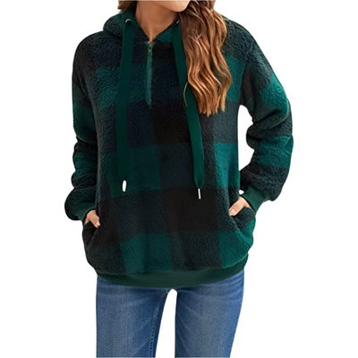 Karierter Pullover mit halbem Reißverschluss für Damen