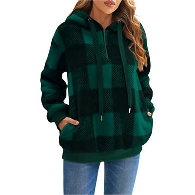 Karierter Pullover mit halbem Reißverschluss für Damen