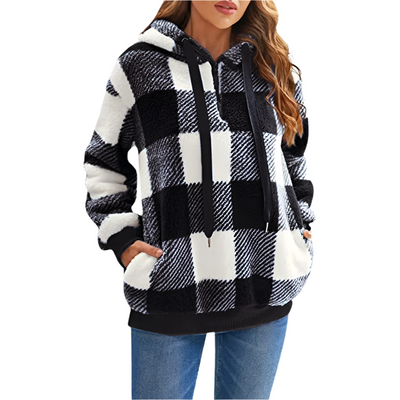 Karierter Pullover mit halbem Reißverschluss für Damen