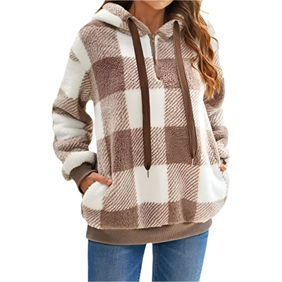 Karierter Pullover mit halbem Reißverschluss für Damen