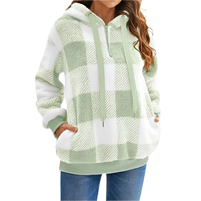 Karierter Pullover mit halbem Reißverschluss für Damen