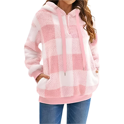 Karierter Pullover mit halbem Reißverschluss für Damen