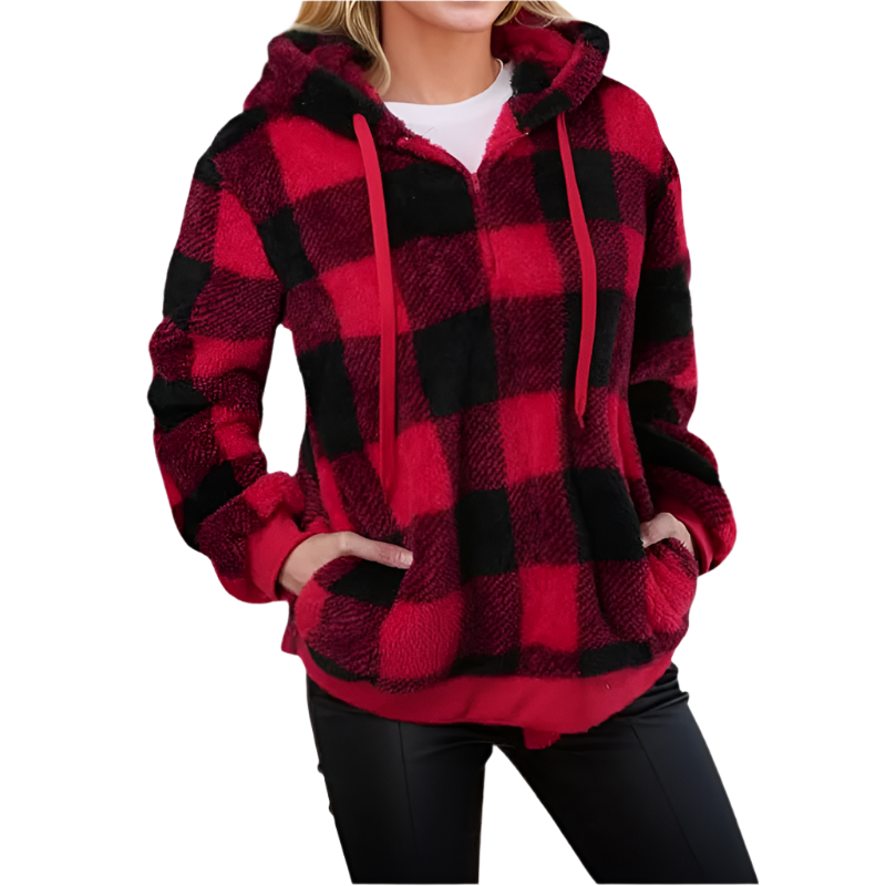 Karierter Pullover mit halbem Reißverschluss für Damen