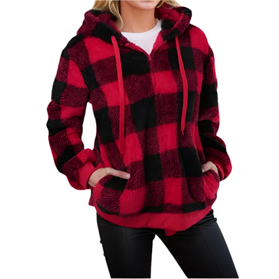 Karierter Pullover mit halbem Reißverschluss für Damen