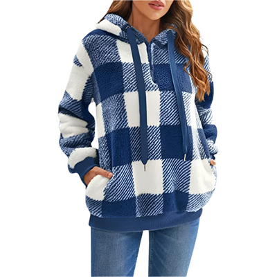 Karierter Pullover mit halbem Reißverschluss für Damen