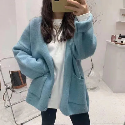 Langärmelige Strickjacke mit Knöpfen für Frauen