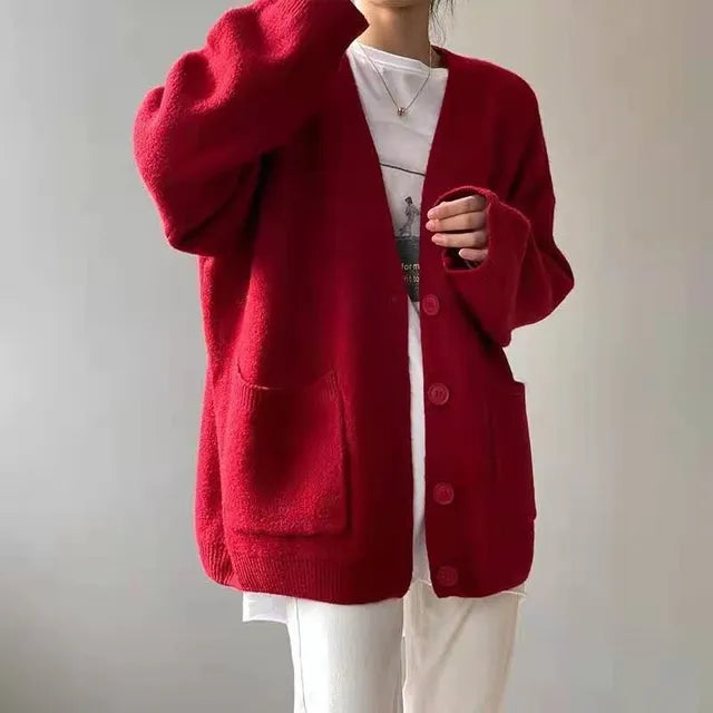Langärmelige Strickjacke mit Knöpfen für Frauen