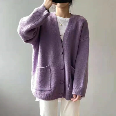 Langärmelige Strickjacke mit Knöpfen für Frauen