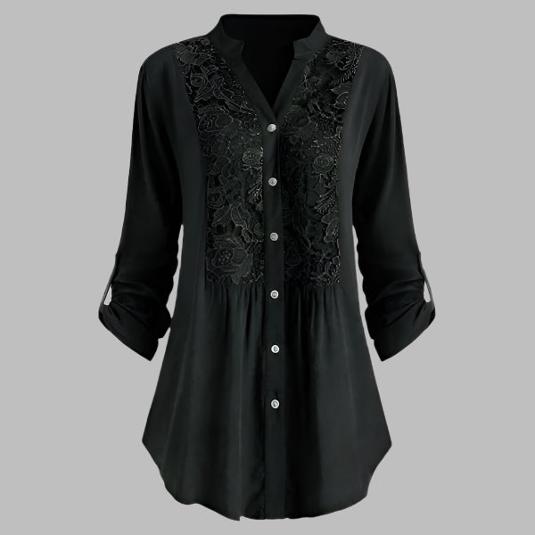 Elegante Damen Tunika - Stilvolle Hemdbluse mit Spitzendetails