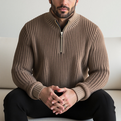 Gerippter Pullover mit halbem Reißverschluss für Herren