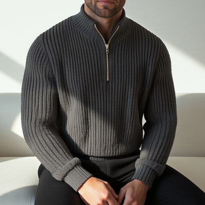 Gerippter Pullover mit halbem Reißverschluss für Herren