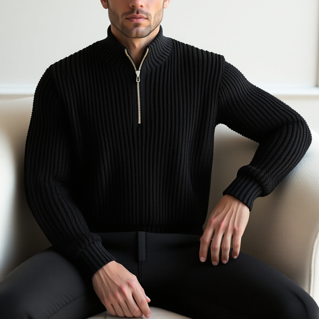 Gerippter Pullover mit halbem Reißverschluss für Herren
