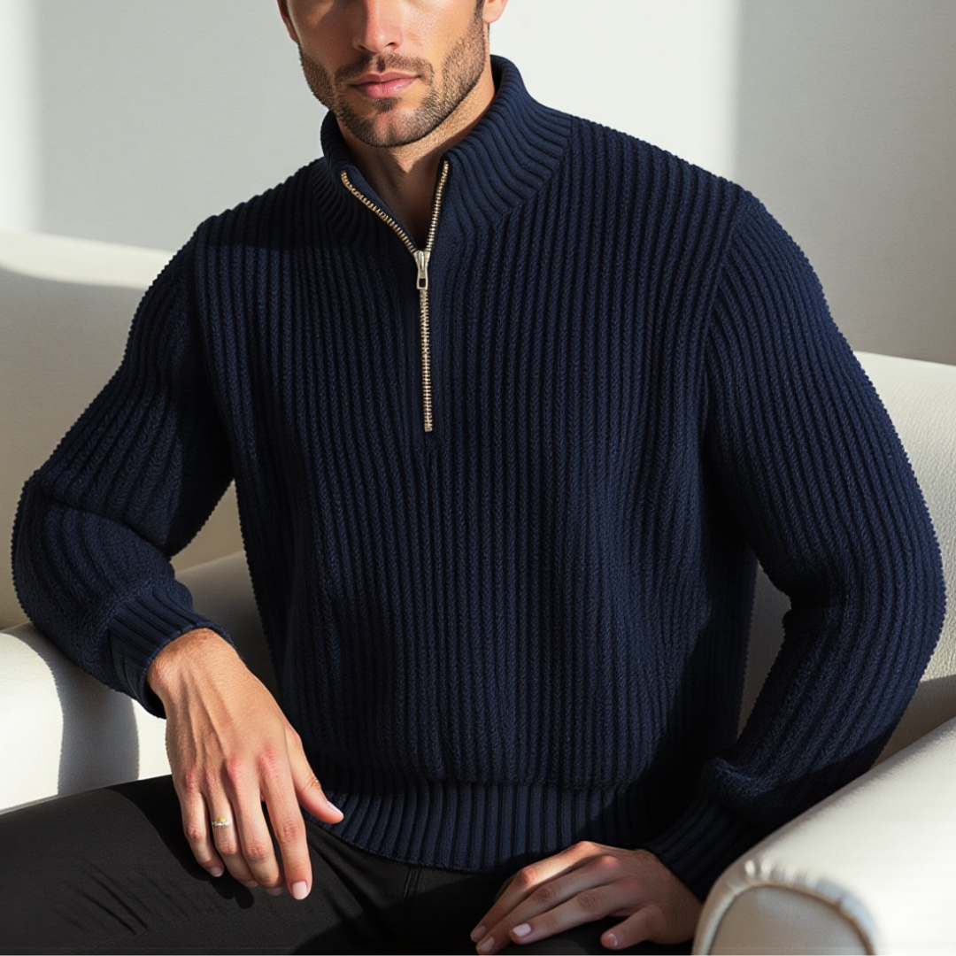 Gerippter Pullover mit halbem Reißverschluss für Herren