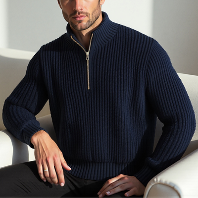 Gerippter Pullover mit halbem Reißverschluss für Herren