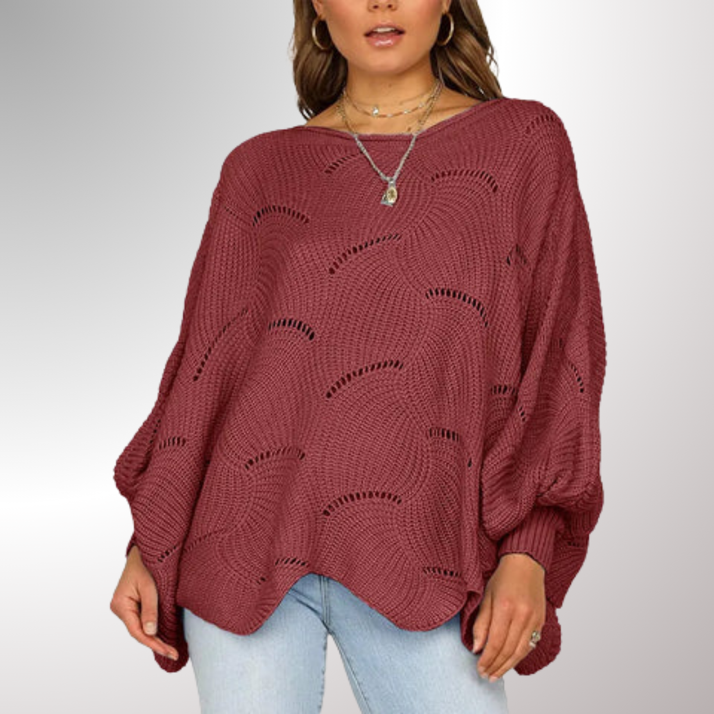 Strickbluse mit Wellenmuster | Weite Ärmel | Femininer Stil