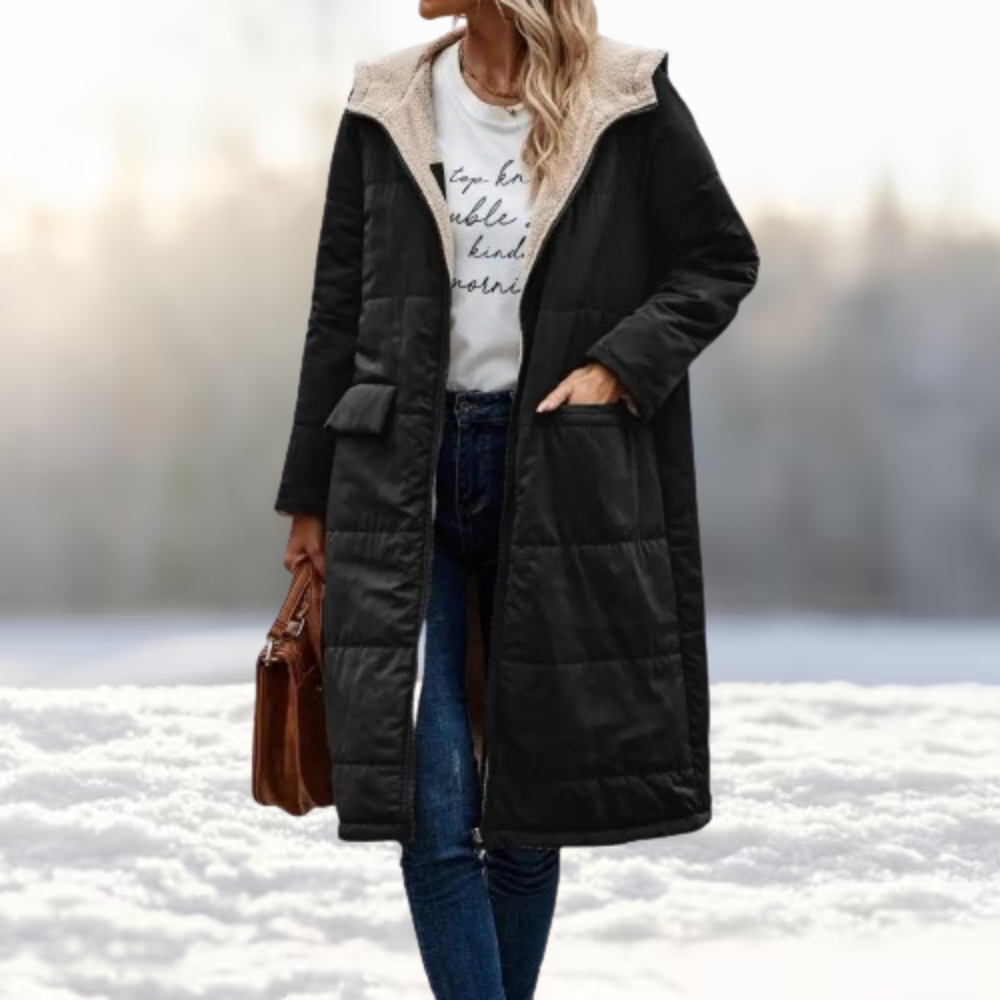 Wendbare Winterjacke mit Kapuze und Taschen für Damen