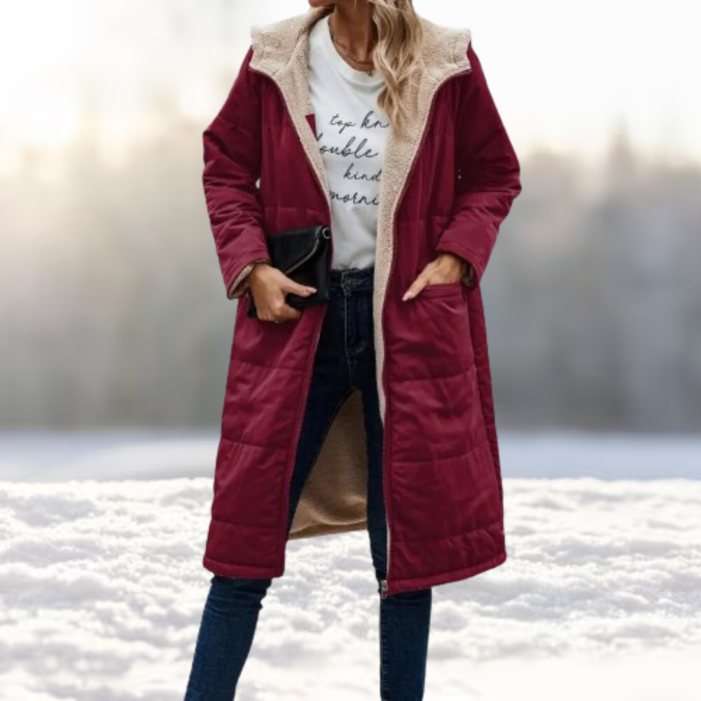 Wendbare Winterjacke mit Kapuze und Taschen für Damen