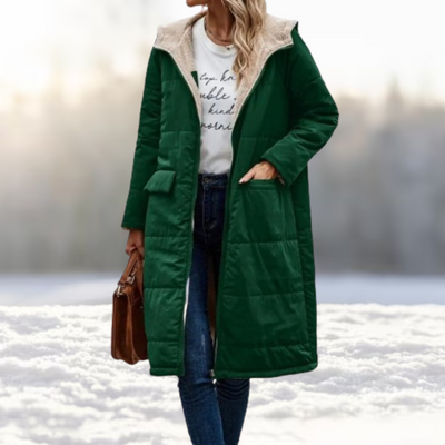 Wendbare Winterjacke mit Kapuze und Taschen für Damen