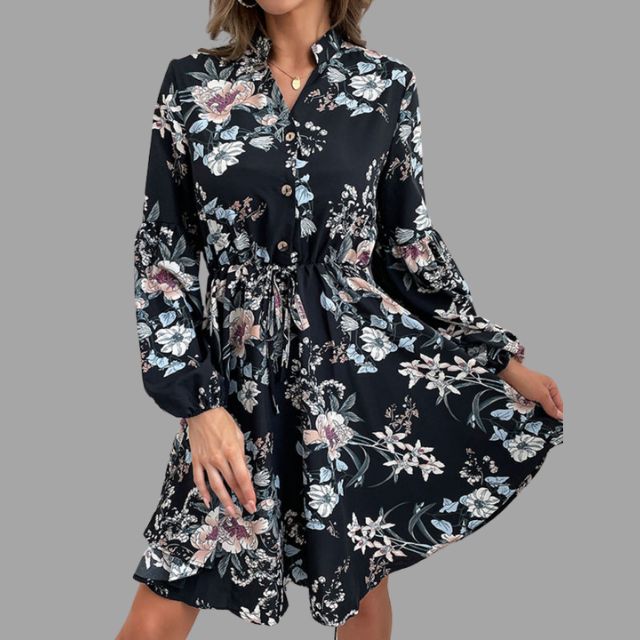 Floral gemustertes Hemdkleid mit geraffter Taille