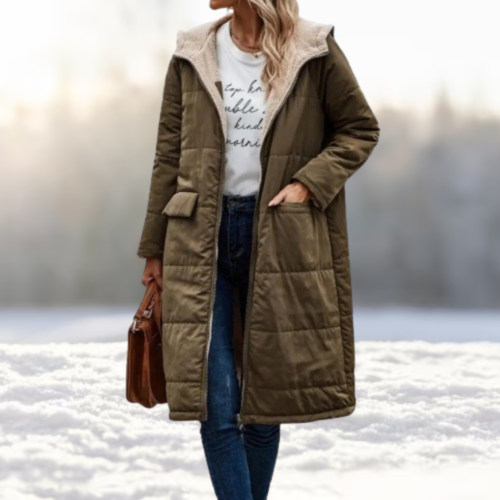 Wendbare Winterjacke mit Kapuze und Taschen für Damen