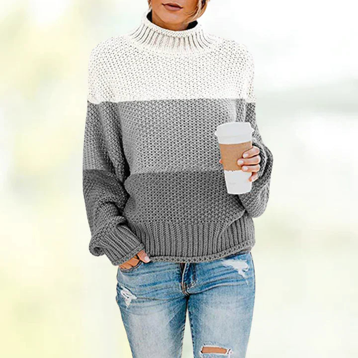 Gemütlicher Dreifarbiger Rollkragenpullover für Damen