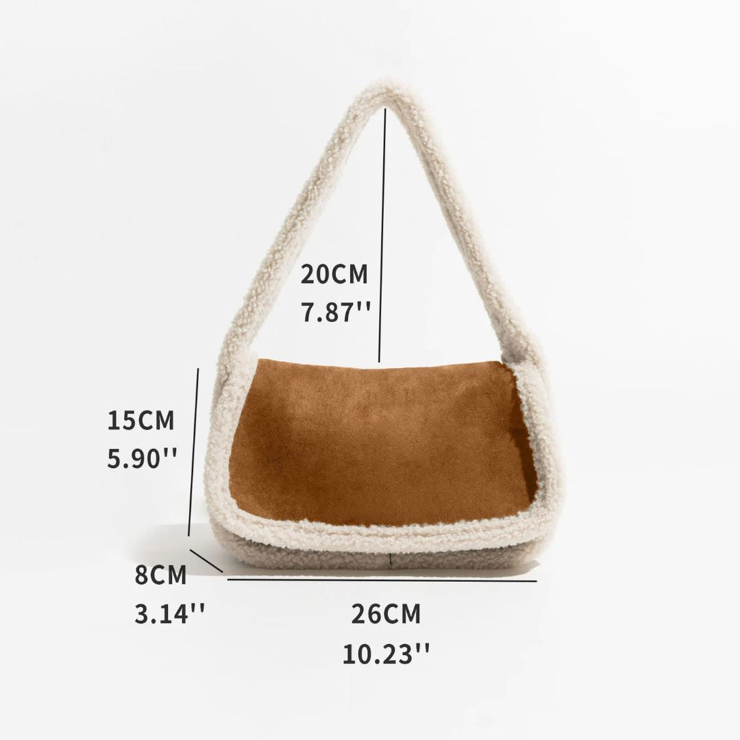 Handtasche | Teddy-Detail | Wildlederoptik