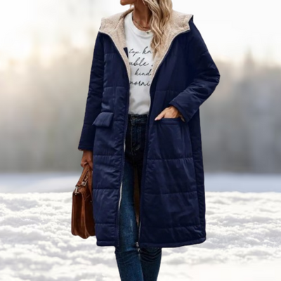 Wendbare Winterjacke mit Kapuze und Taschen für Damen